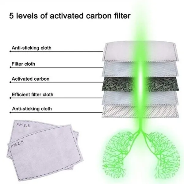 10Pcs/20 Pcs/50 Pcs 5 Layers Face Mask Filter PM2.5 Filter Activated Carbon Breathing Filters