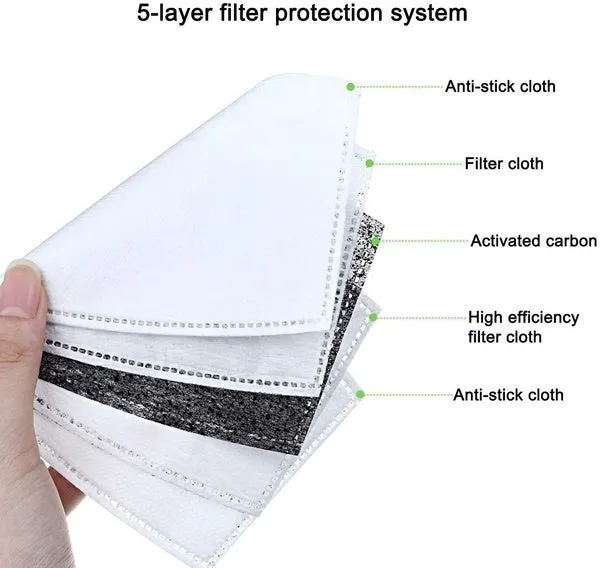 10Pcs/20 Pcs/50 Pcs 5 Layers Face Mask Filter PM2.5 Filter Activated Carbon Breathing Filters