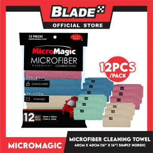 12pcs Micromagic MicroFiber Cleaning Towel 40cm x 40cm (Simply Nordic) Scratch-Free, Washable