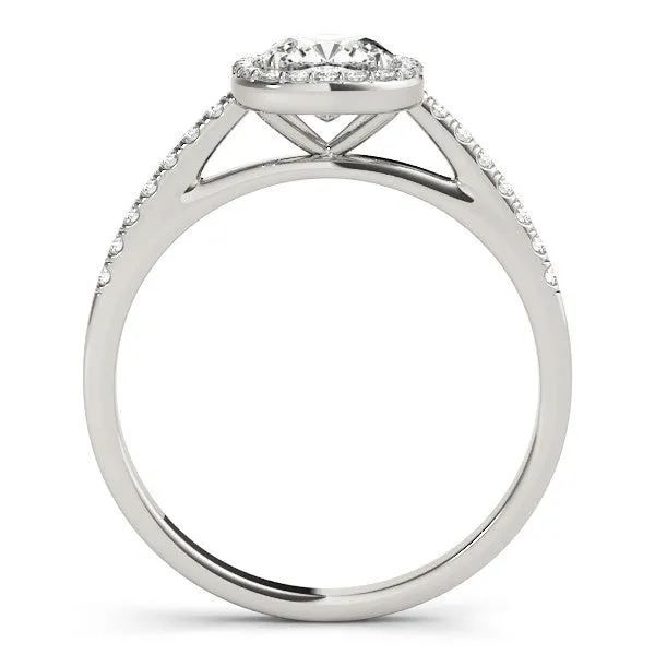 14K White Gold Cushion Cut Diamond Halo Cathedral Engagement Ring With Pave Accent Diamonds