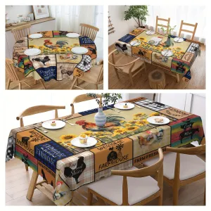 1pc Vibrant Sunflower Chicken Poultry Printed Rustic Farmhouse Style Tablecloth - Stain-Resistant, Waterproof, Wrinkle-Free, Embossed Edges - Perfect for Daily Home Use, Easy to Clean, and Maintain