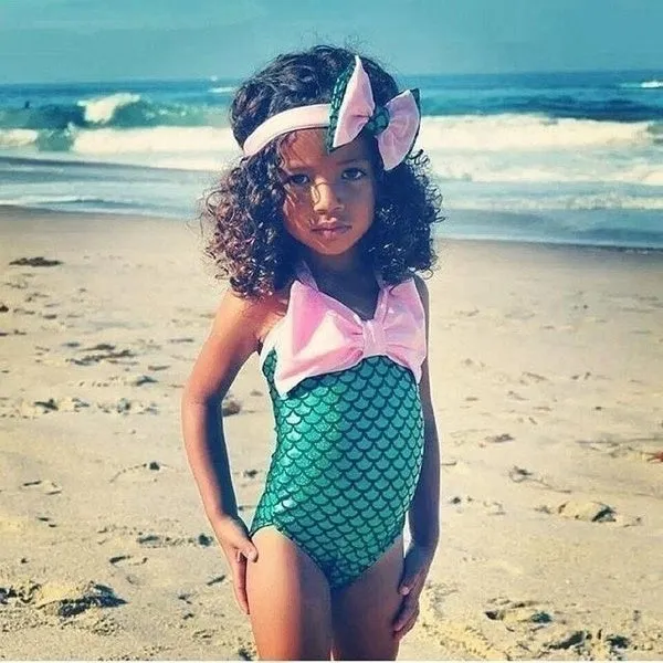 2 Pcs/ Set Swimwear  Hairband Girls Mermaid Bikini Set Swimwear Swimsuit Bathing Suit Costume Kids Toddler Girls Bathing Suits