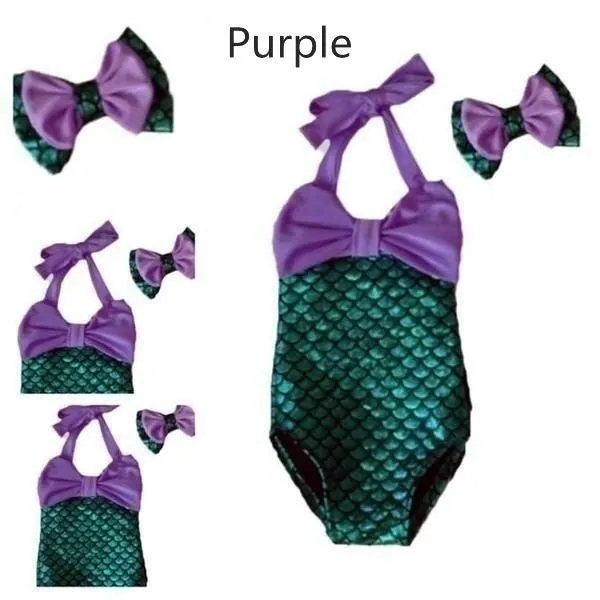 2 Pcs/ Set Swimwear  Hairband Girls Mermaid Bikini Set Swimwear Swimsuit Bathing Suit Costume Kids Toddler Girls Bathing Suits
