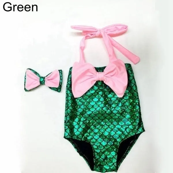 2 Pcs/ Set Swimwear  Hairband Girls Mermaid Bikini Set Swimwear Swimsuit Bathing Suit Costume Kids Toddler Girls Bathing Suits