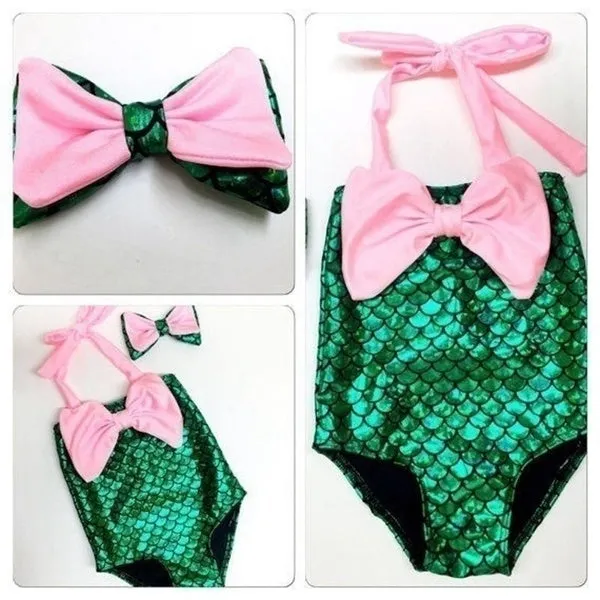 2 Pcs/ Set Swimwear  Hairband Girls Mermaid Bikini Set Swimwear Swimsuit Bathing Suit Costume Kids Toddler Girls Bathing Suits