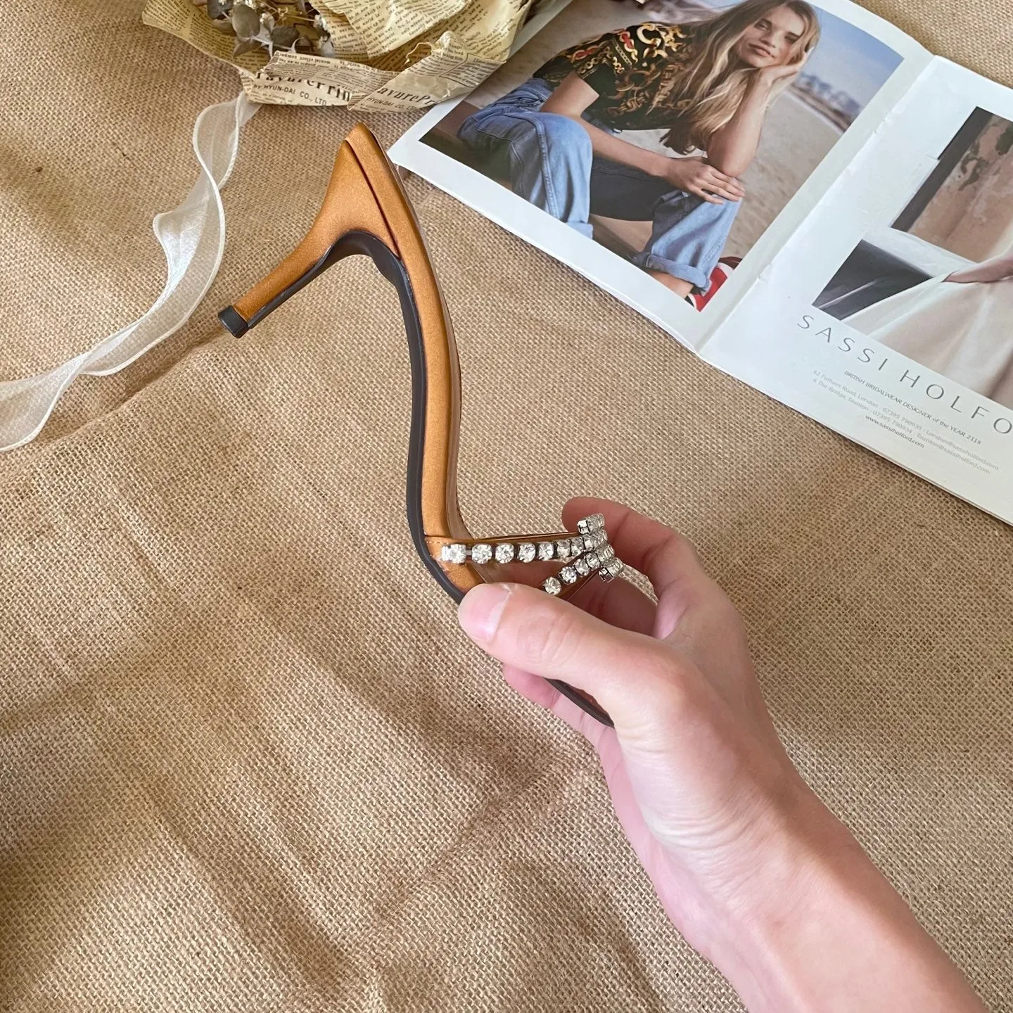 2025 new rhinestone high heel slippers