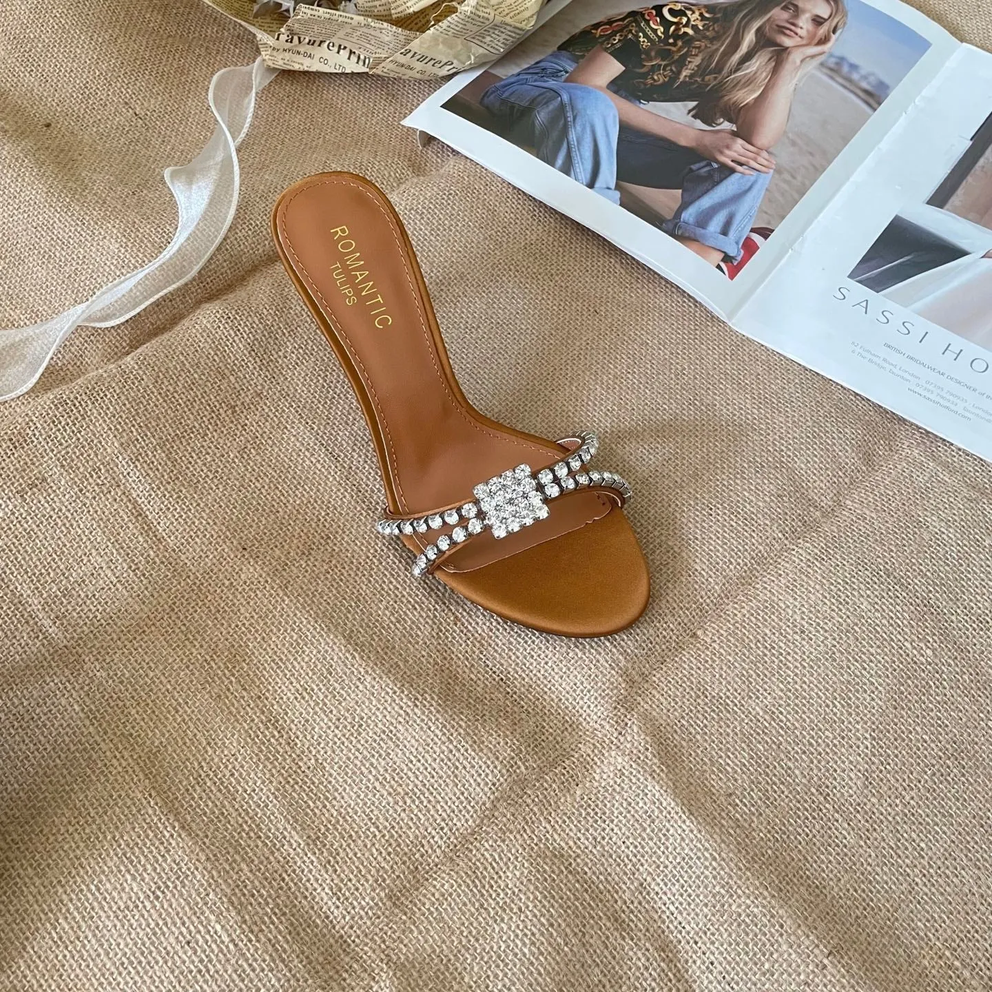 2025 new rhinestone high heel slippers