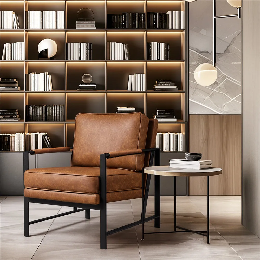25.5" W Upholstered Armchair with Removable Seat & Back Cushion Trent Austin Design® Fabric: Light Brown Faux Leather