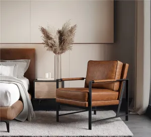 25.5" W Upholstered Armchair with Removable Seat & Back Cushion Trent Austin Design® Fabric: Light Brown Faux Leather