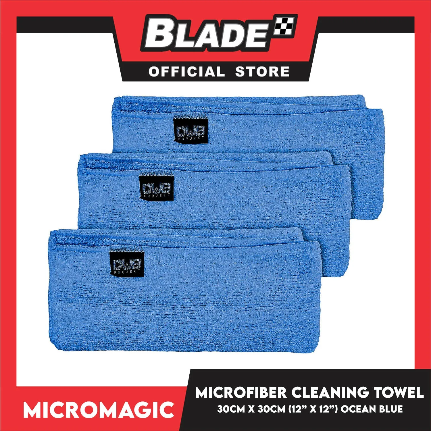 3pcs Micromagic MicroFiber Cleaning Towel 30cm x 30cm (Ocean Blue) Scratch-Free, Washable