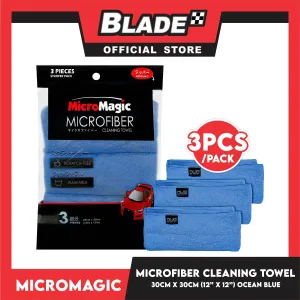 3pcs Micromagic MicroFiber Cleaning Towel 30cm x 30cm (Ocean Blue) Scratch-Free, Washable