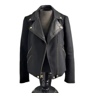 (75% OFF) EUC Zara Genuine Leather Trim BLACK Moto jacket MEDIUM MSRP: $228