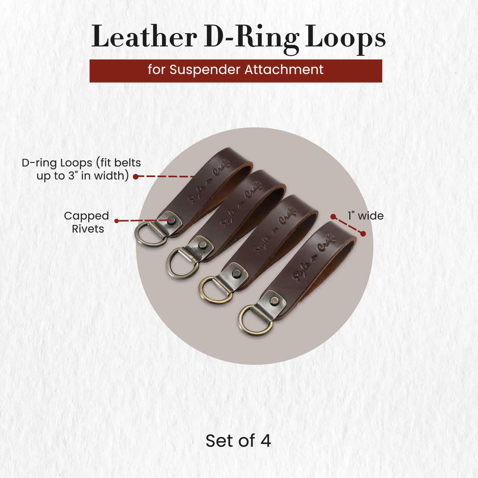 98200 - Suspender Loop Attachment in Dark Tan Leather (4 Piece Set) | Style n Craft