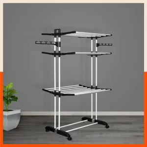 Bathla Mobidry Terra 3 Level Steel Modular Cloth Drying Stand For Home (Black - Large) Made in India
