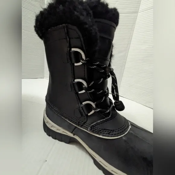 BEARPAW WATERPROOF LEATHER Comfortable Winter Boots Black YOUTH Kids Size 1 US