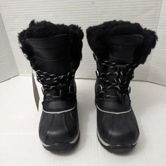 BEARPAW WATERPROOF LEATHER Comfortable Winter Boots Black YOUTH Kids Size 1 US