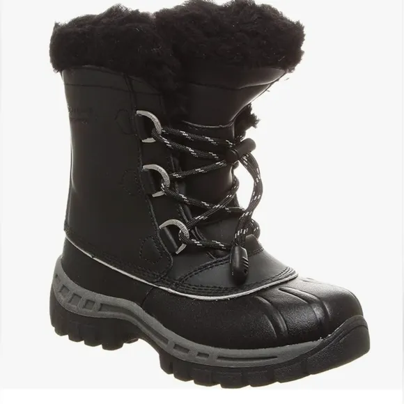 BEARPAW WATERPROOF LEATHER Comfortable Winter Boots Black YOUTH Kids Size 1 US