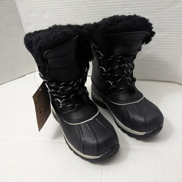BEARPAW WATERPROOF LEATHER Comfortable Winter Boots Black YOUTH Kids Size 1 US
