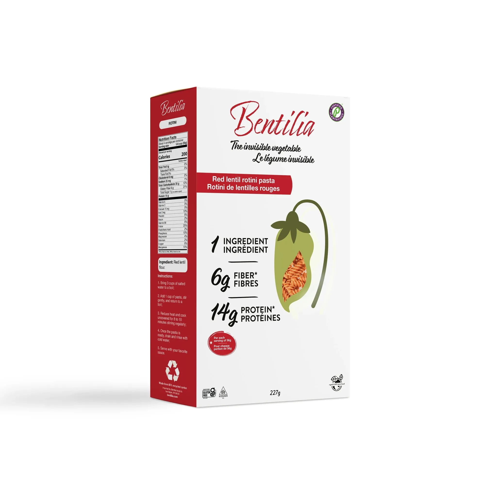 Bentilia Red Lentil Rotini Pasta 8oz