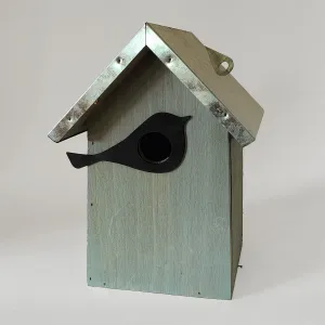 Bird House With Bird Icon Wood Metal By Nature Watch - 25cm