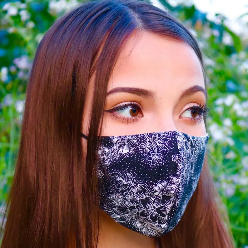 Black Floral Face Mask