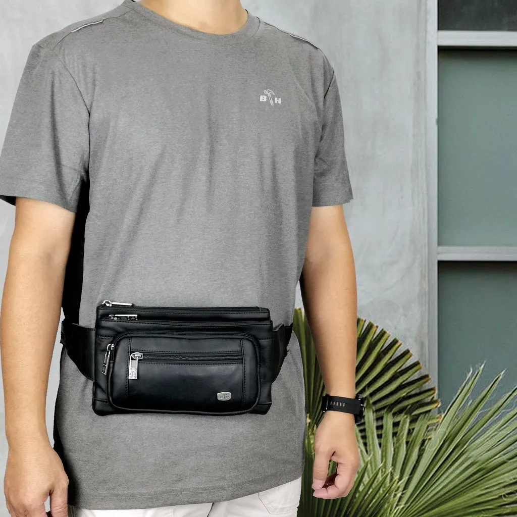 Black Hammer Men Genuine Leather Waist Bag RG9801