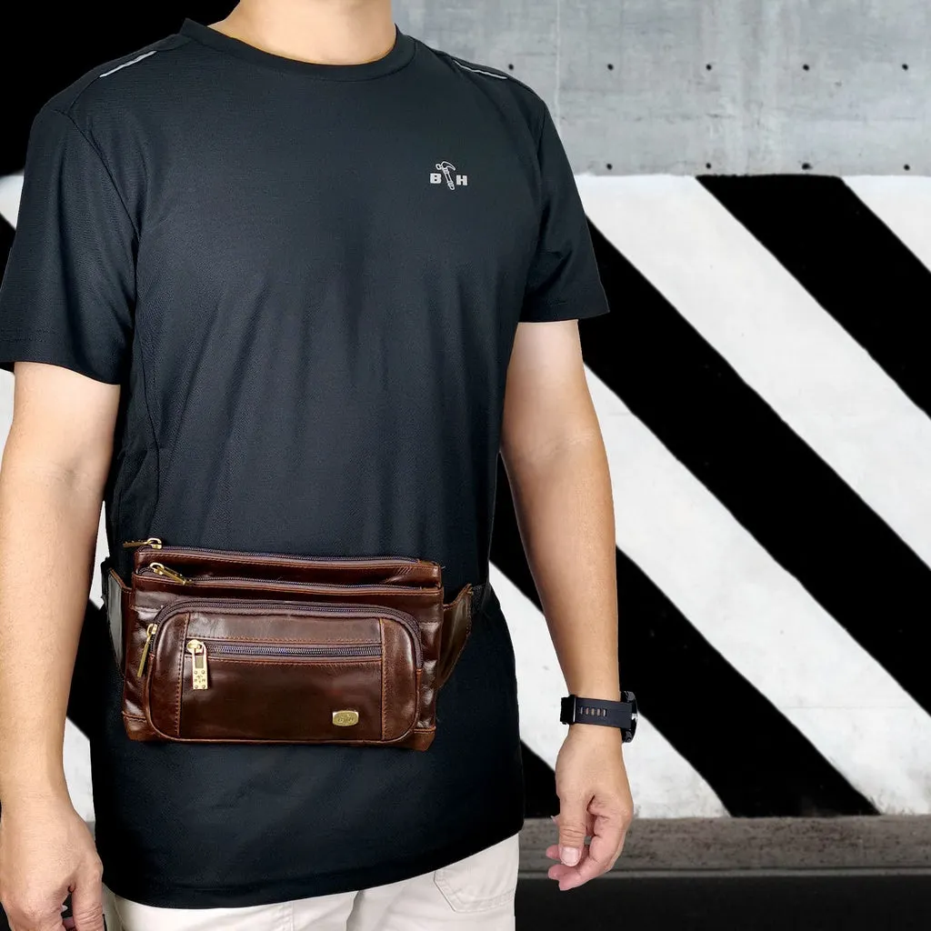 Black Hammer Men Genuine Leather Waist Bag RG9801