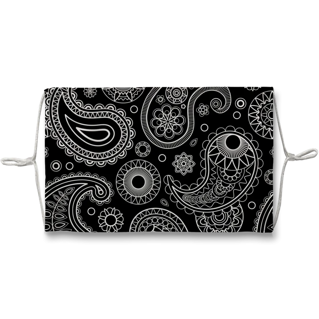 Black with White Bandana Paisleys Face Mask