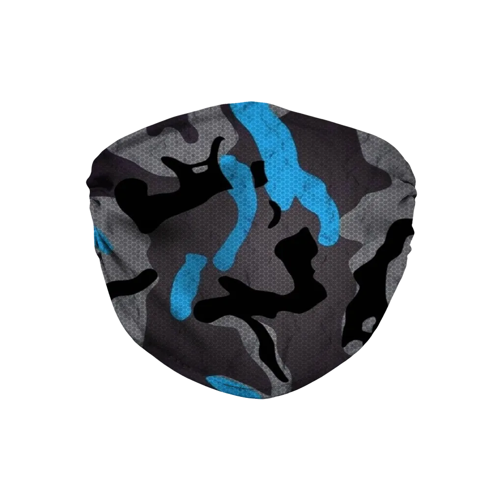 Blue Black Gray Camouflage Textured Face Mask