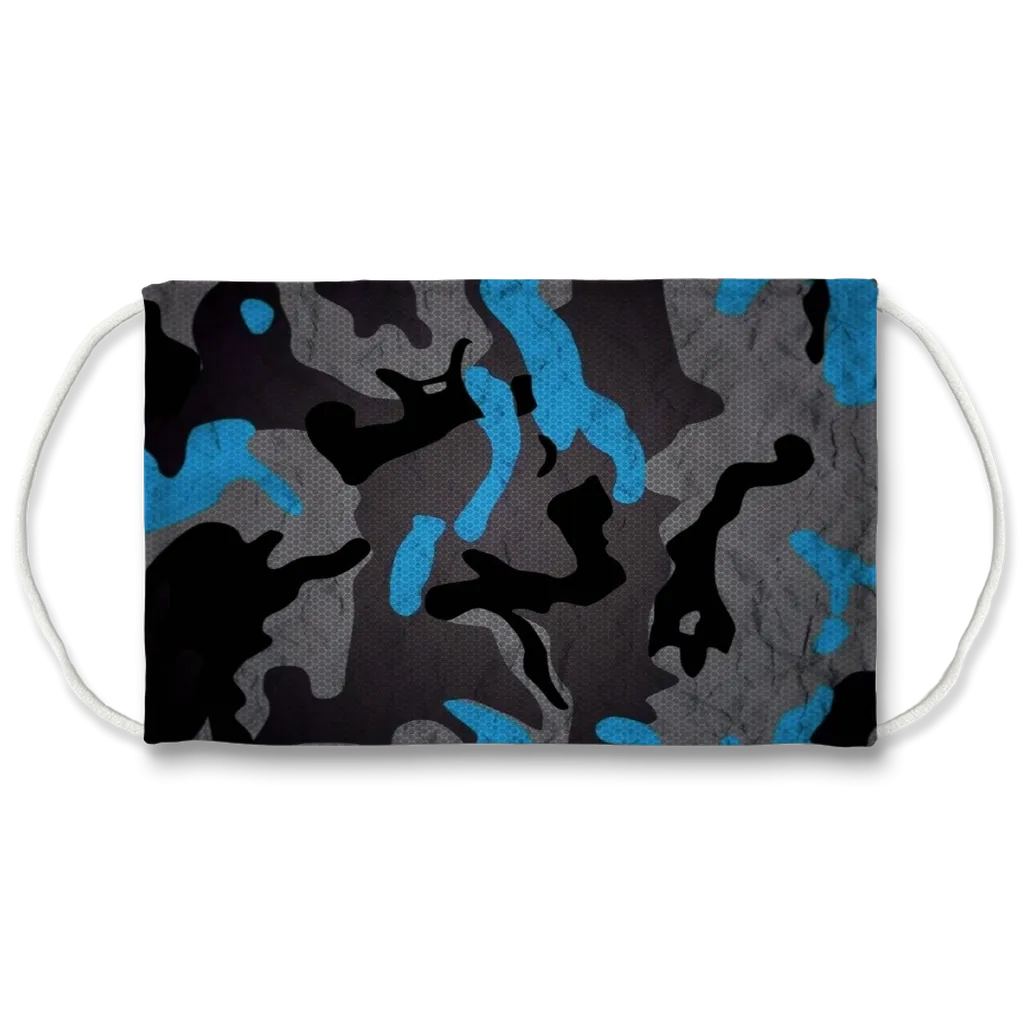 Blue Black Gray Camouflage Textured Face Mask