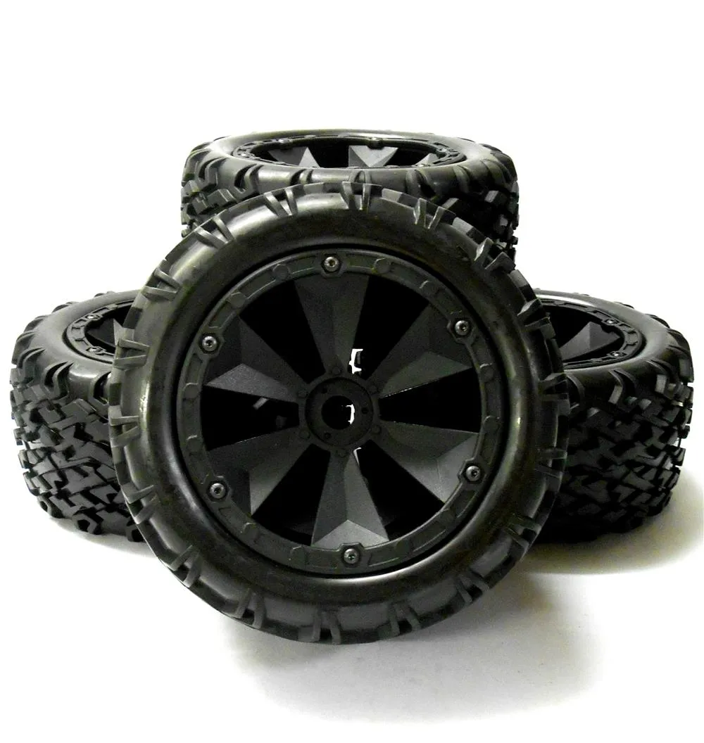 BS810-001x4 1/8 RC Nitro Off Road Wheels and Tyres x 4 Black 17mm