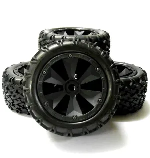 BS810-001x4 1/8 RC Nitro Off Road Wheels and Tyres x 4 Black 17mm