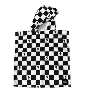 B/W Checker Bolt Hooded Towel/ Poncho