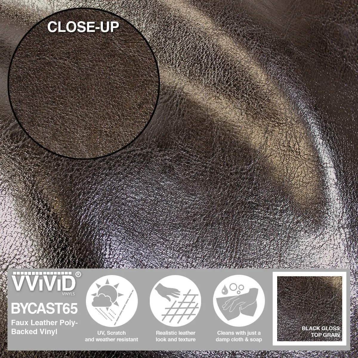 Bycast65 Brown Gloss Top-Grain Pattern Faux Leather Marine Vinyl Fabric
