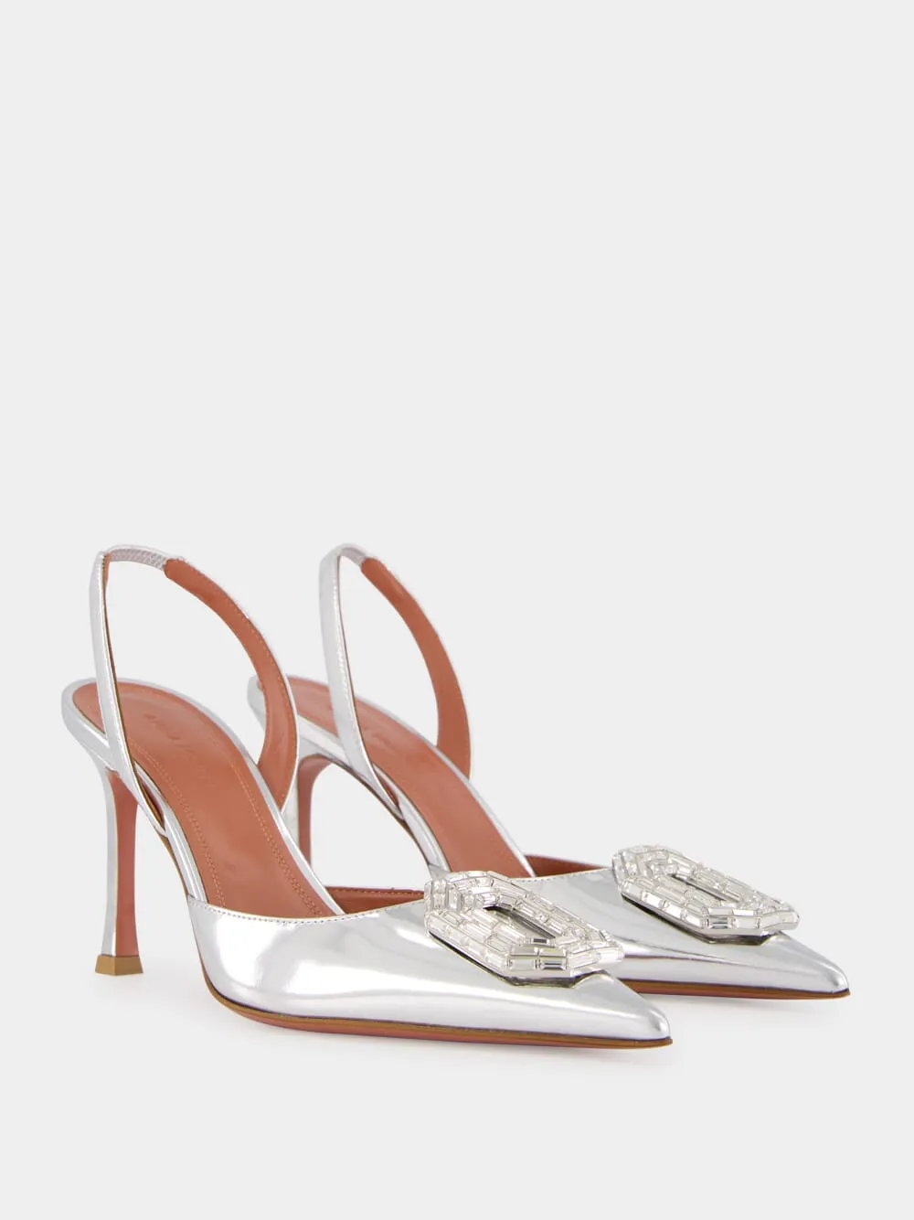 Camelia Mirror Silver Slingback Heels