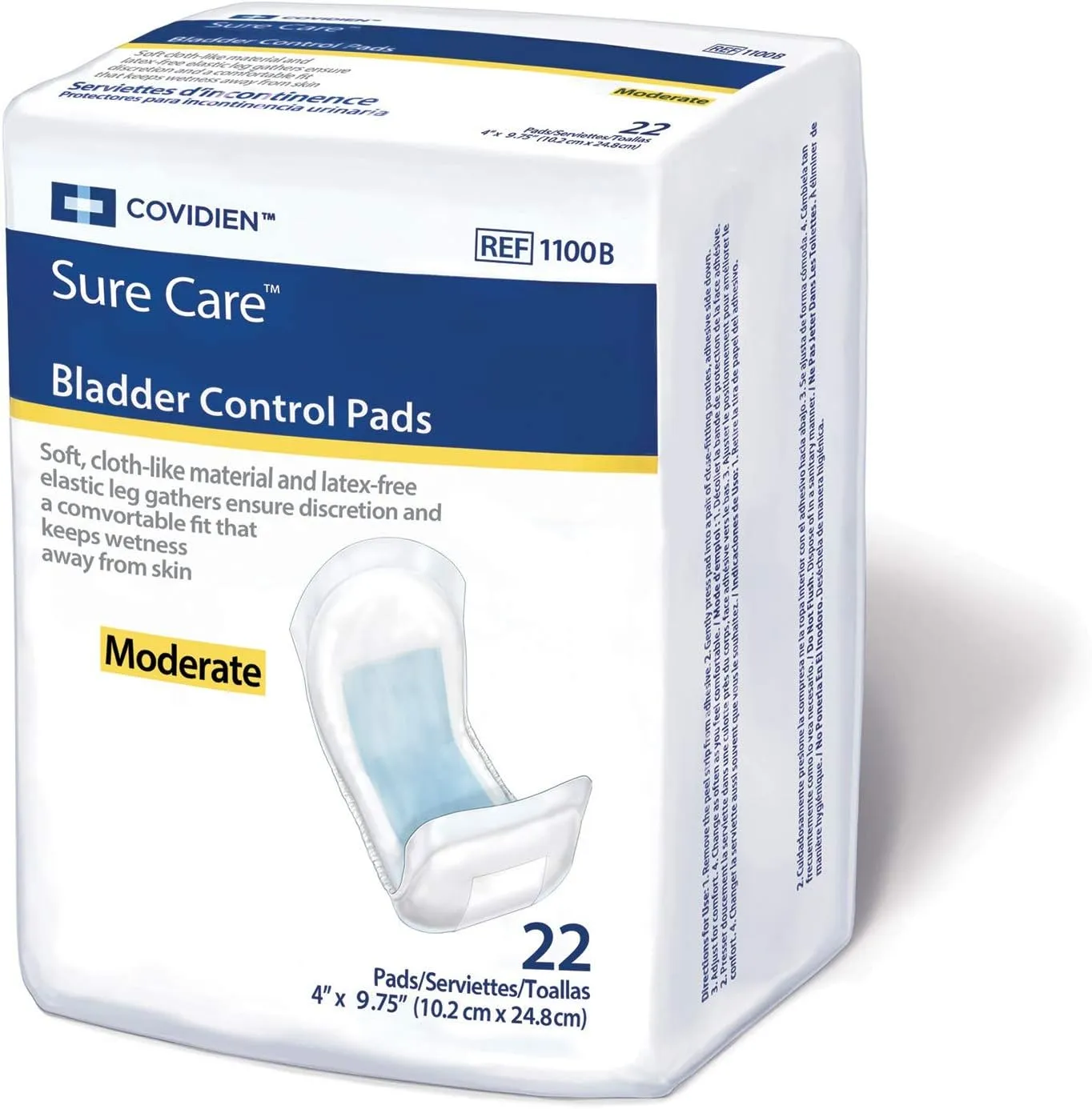 Cardinal Sure Care Bladder Control Pads, Unisex, Moderate, 4 in x 9 3/4 in, 22 Count, 1 Pack