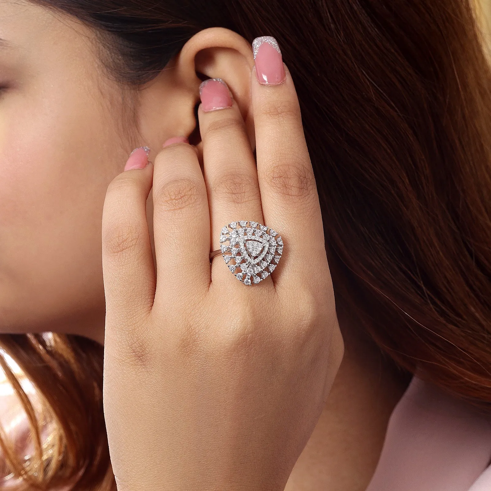 CZ Cluster Ring for Women – 925 Sterling Silver Rhodium-Plated
