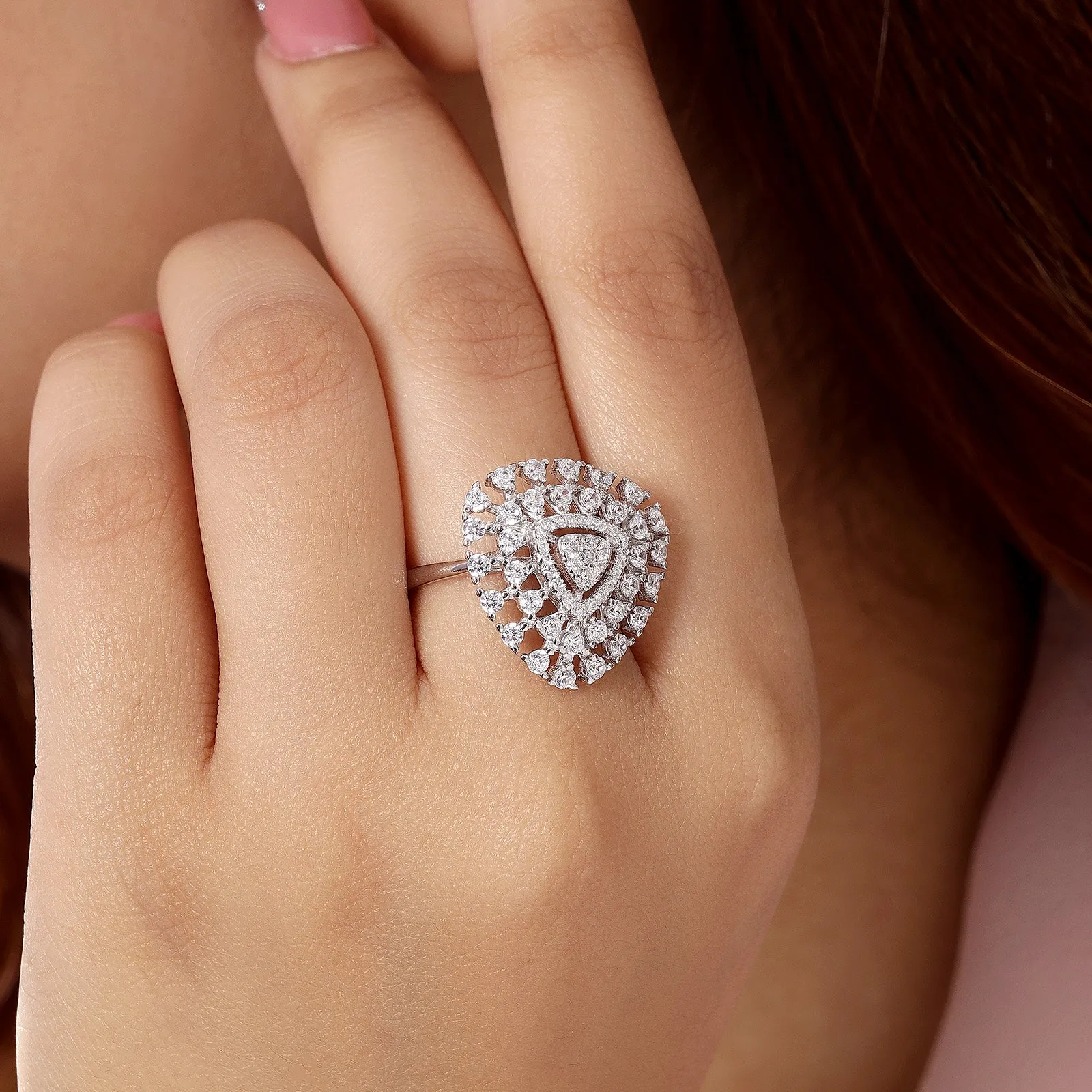 CZ Cluster Ring for Women – 925 Sterling Silver Rhodium-Plated