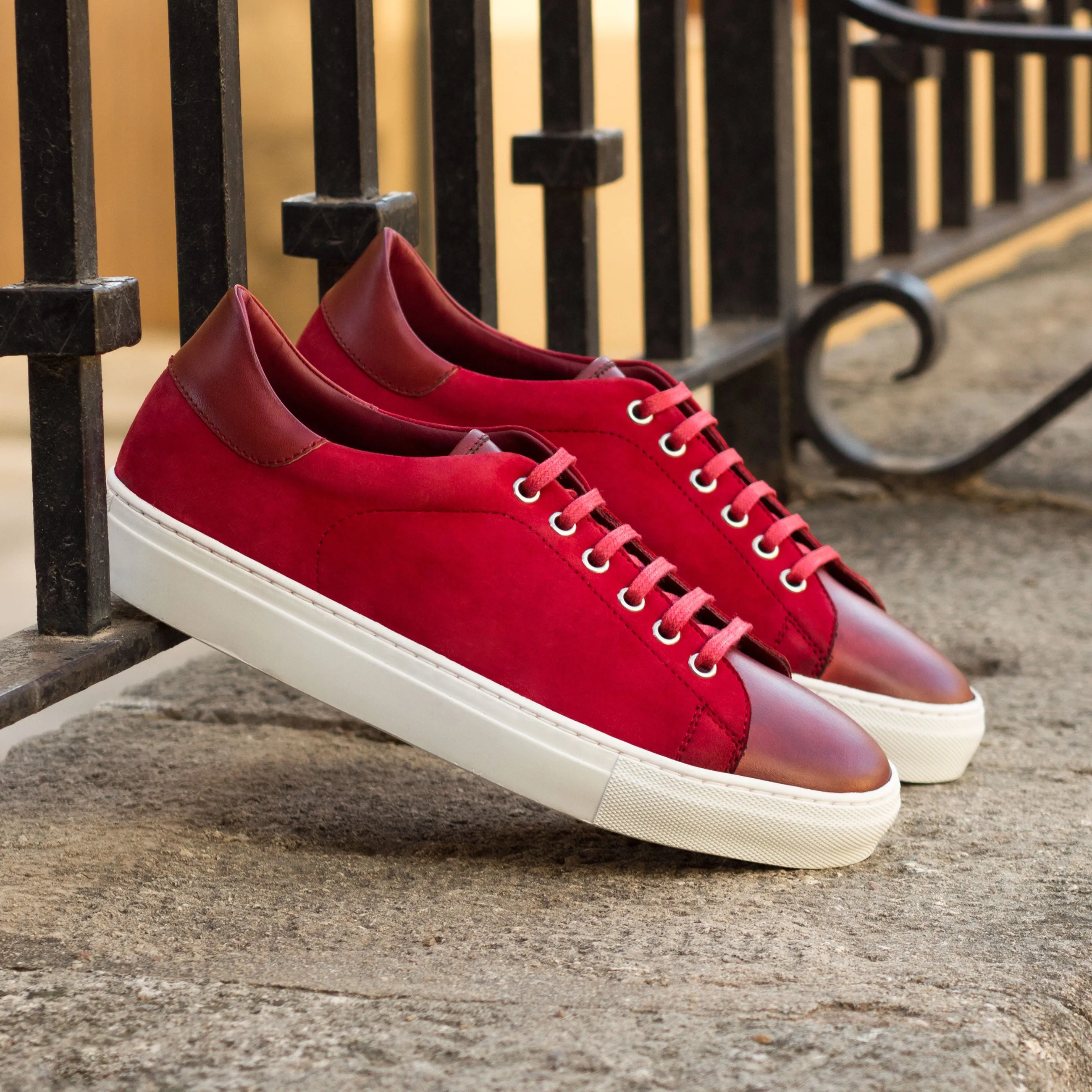 DapperFam Rivale in Red Men's Italian Suede Trainer