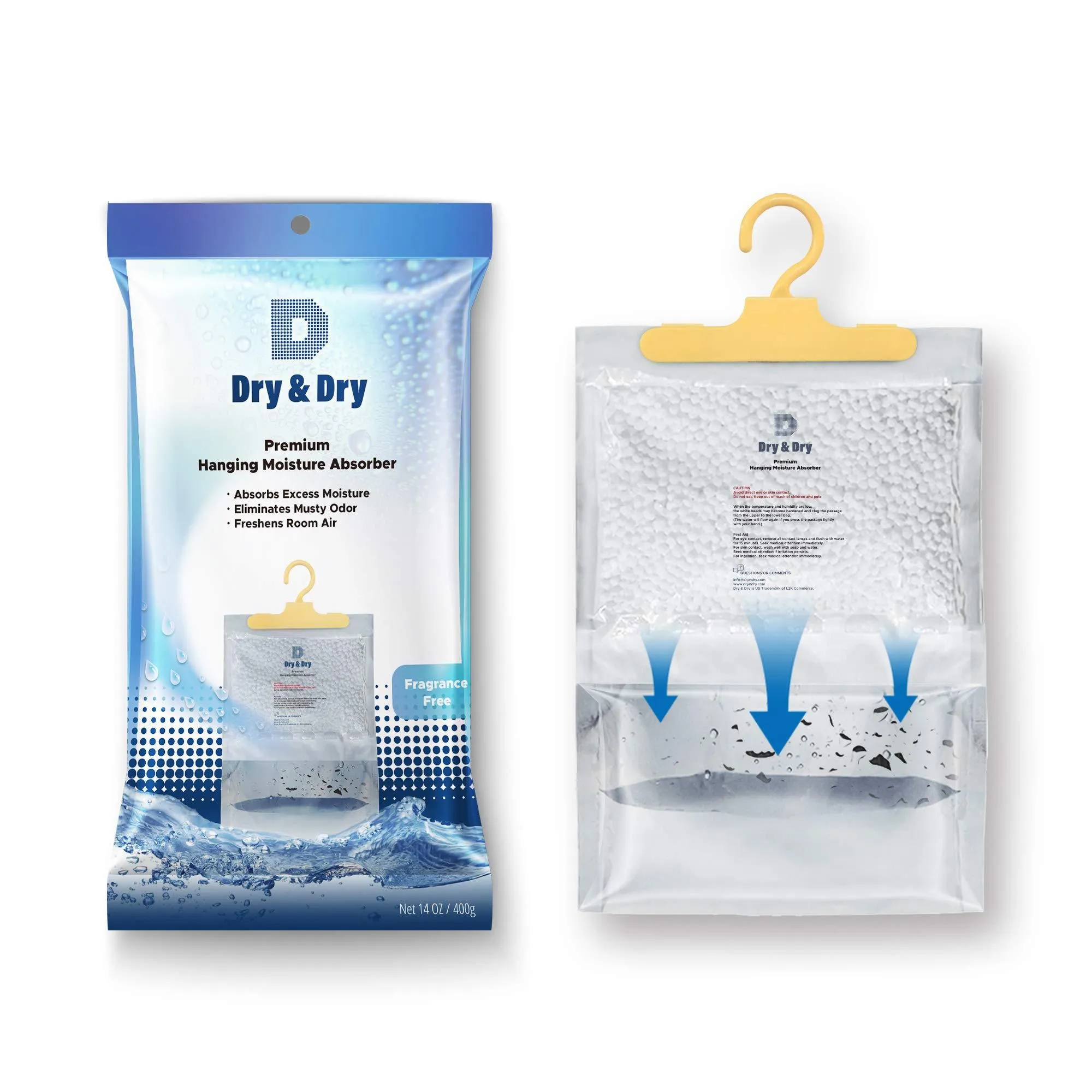 Dry & Dry [50 Packs [Net 14 Oz/Pack] Premium Hanging Moisture Absorber to Control Excess Moisture for Basements, Closets, Bathrooms, Laundry Rooms.