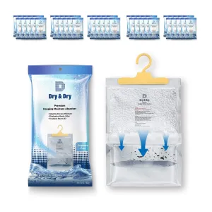 Dry & Dry [50 Packs [Net 14 Oz/Pack] Premium Hanging Moisture Absorber to Control Excess Moisture for Basements, Closets, Bathrooms, Laundry Rooms.