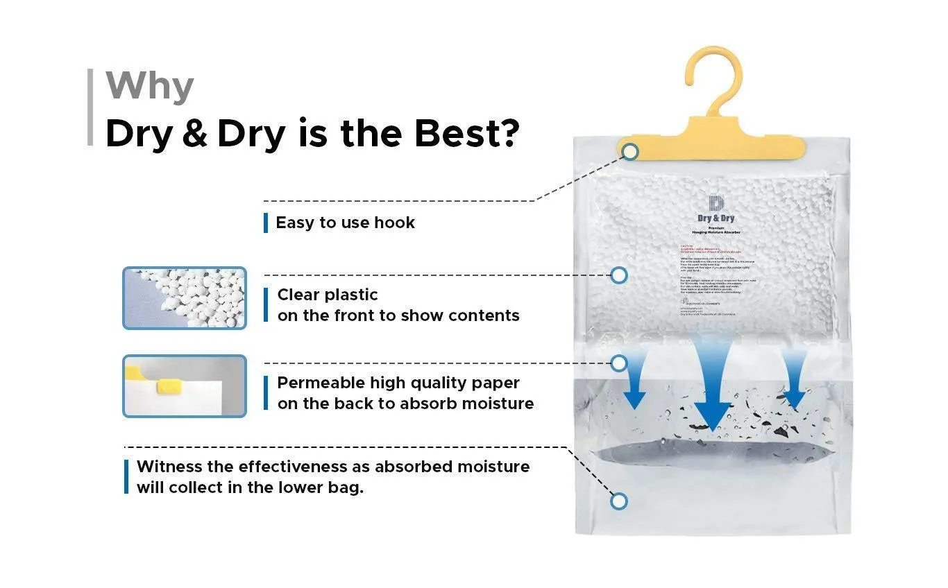 Dry & Dry [50 Packs [Net 14 Oz/Pack] Premium Hanging Moisture Absorber to Control Excess Moisture for Basements, Closets, Bathrooms, Laundry Rooms.
