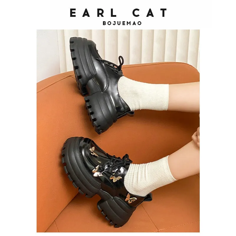 Earl Cat Spring Metal Bow Casual Leather Shoes