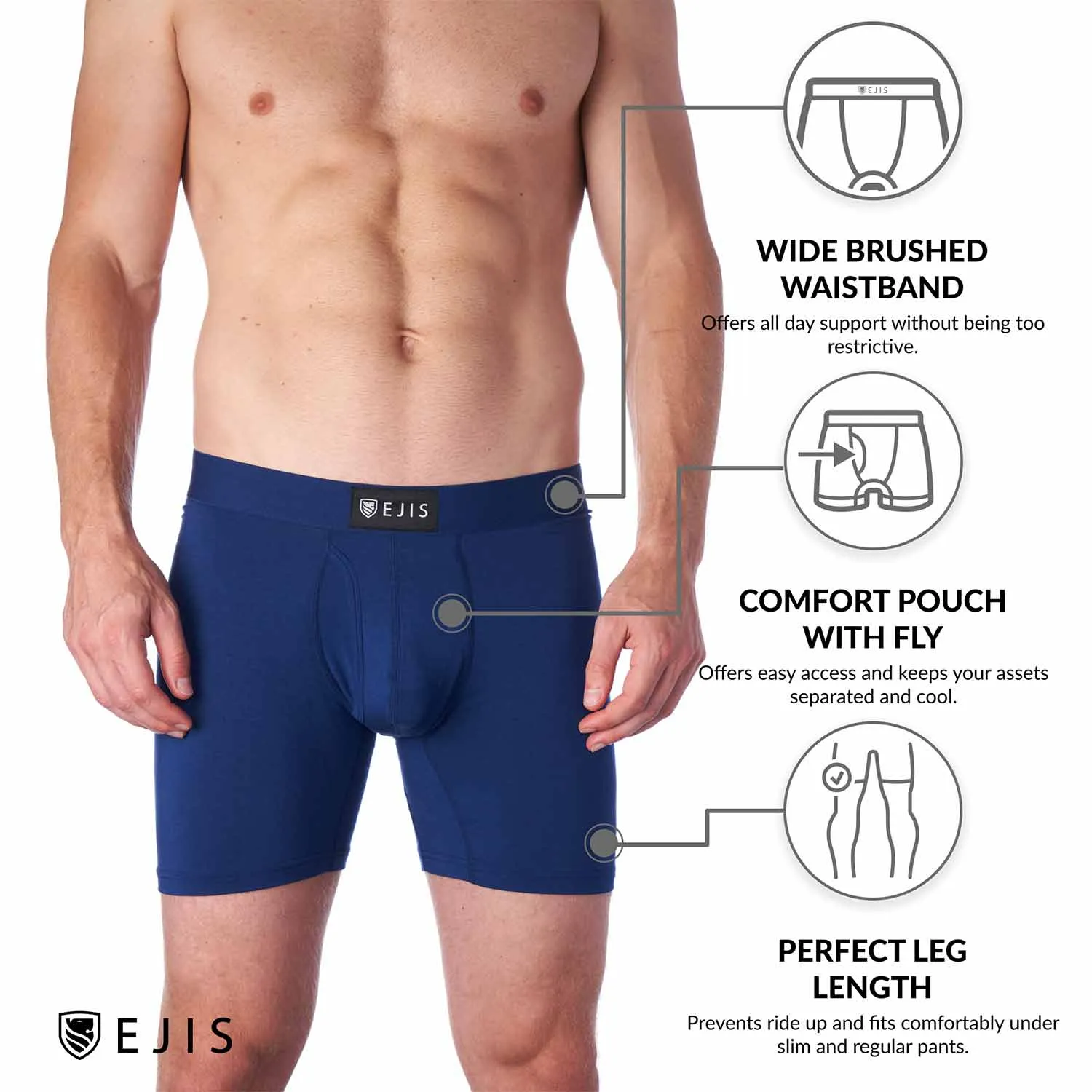 Essential Men's Boxer Briefs with Fly - Navy 3-Pack