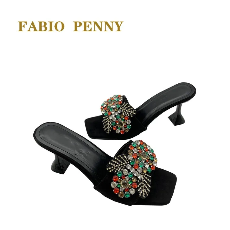 Flower pattern high-heeled slippers