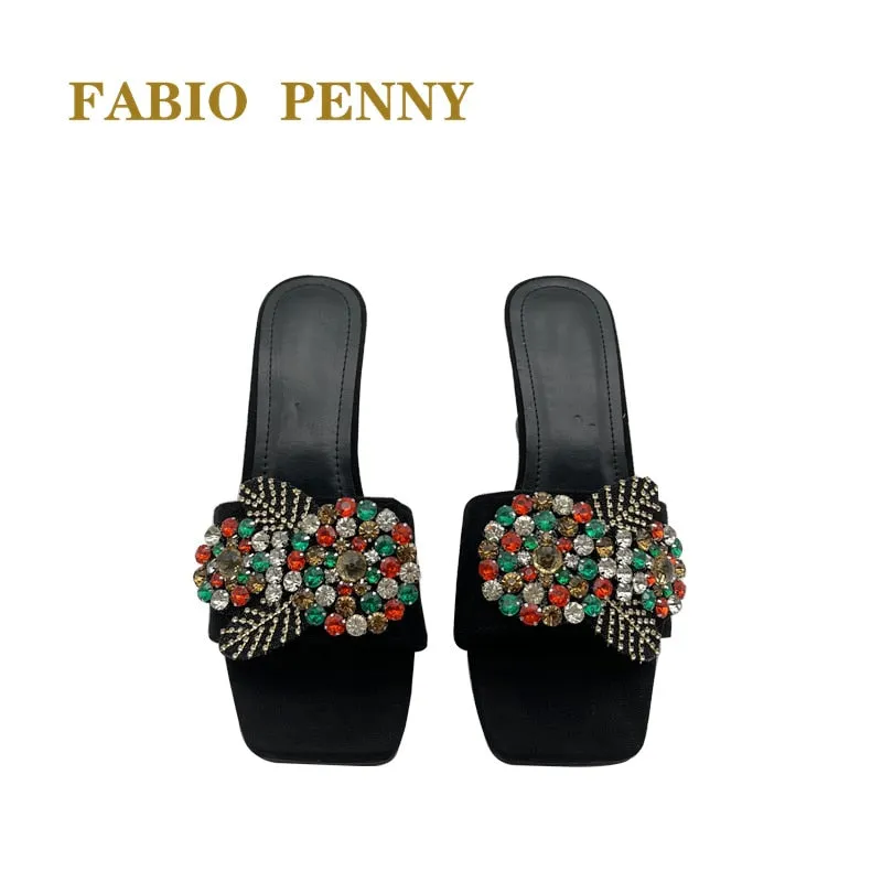 Flower pattern high-heeled slippers