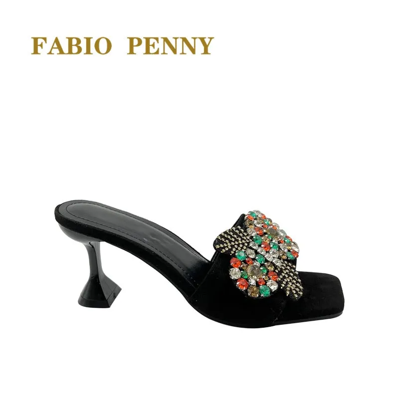 Flower pattern high-heeled slippers
