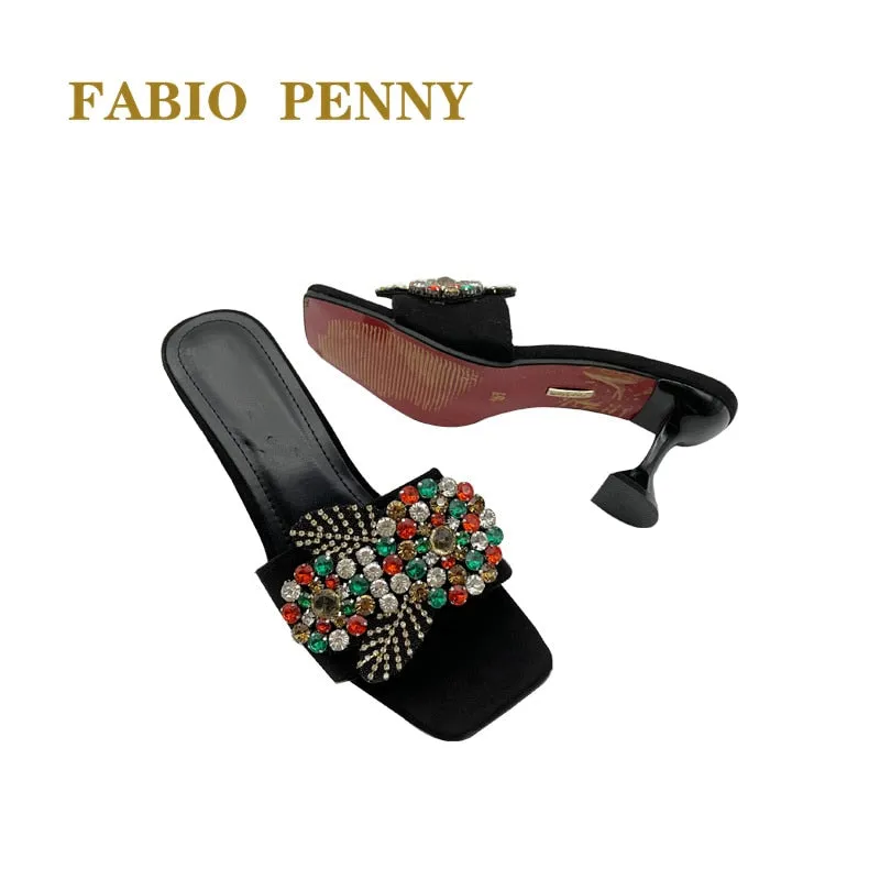 Flower pattern high-heeled slippers