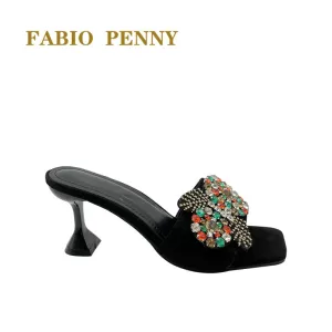 Flower pattern high-heeled slippers