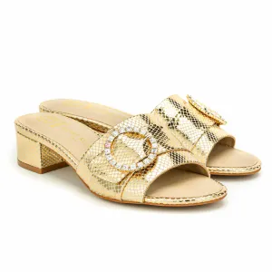 Goddess Gold Leather Sandals Crystal Buckle